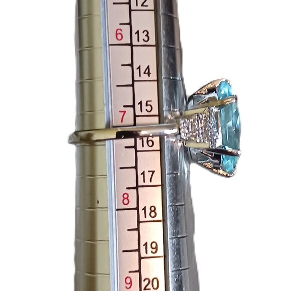 Vintage Art Deco Retro Style Silver Simulated 4CT Sapphire Ring Size 7 - Picture 4 of 8